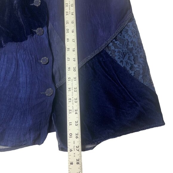 Blue Velvet and Lace Patchwork Button Up Lined Lightweight Vest Women’s Large - Picture 7 of 8